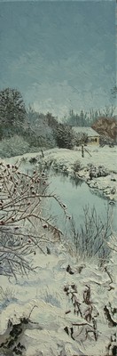 les baies d`églantier, l`hiver. 2012. 120cmx40cm