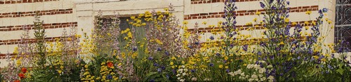 mur de l`église et fleurs (Montigny sur l`Hallue). 2012. 20cmx80cm