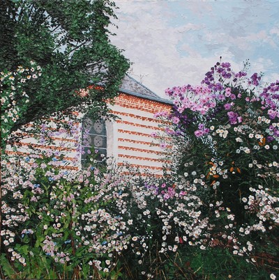 fleurs d`automne, église deMontigny sur l`Hallue. 2009. (80cmx80cm)